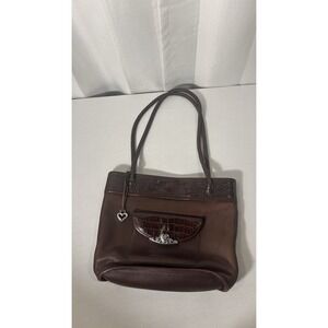 Brighton Handbag Brown Embossed Alligator & Leather Braided Handles Charm